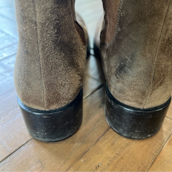 Prada Vintage Chestnut Tall Riding Boots Eu 38 US 7.5 Suede Embossed Block Heel - Picture 7 of 14